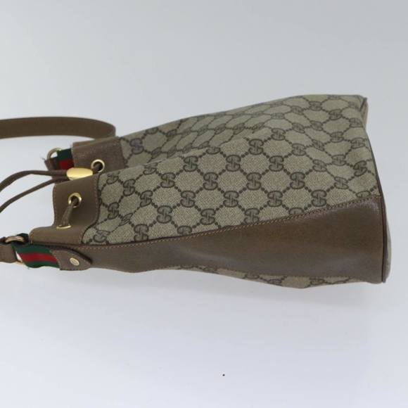 GUCCI GG Supreme Web Sherry Line Shoulder Bag PVC Beige Gold Auth 86046 - Picture 4 of 16